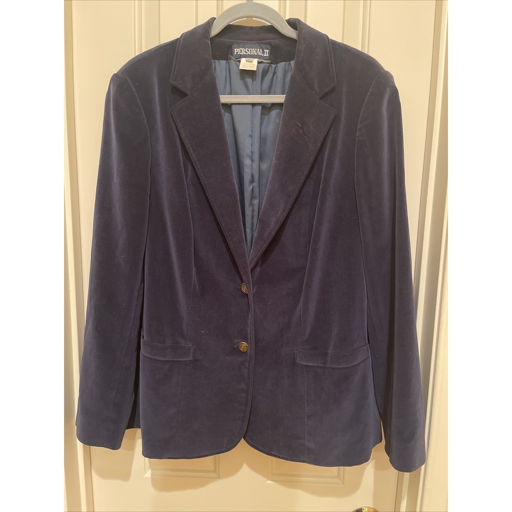 Personal‎ II Vintage Dark Midnight Blue Velvet Blazer Jacket Size 38 Academia